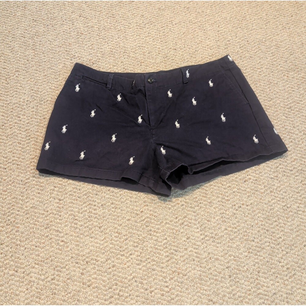 Ralph Lauren Sport Chino Shorts Womens 14 Blue All Over Logo Preppy Classic